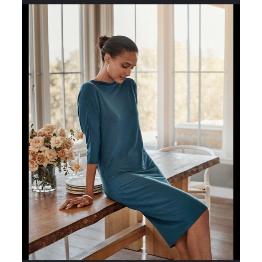 Garnet Hill Easy Comfort Knit Dress Sz L Tencel Spandex